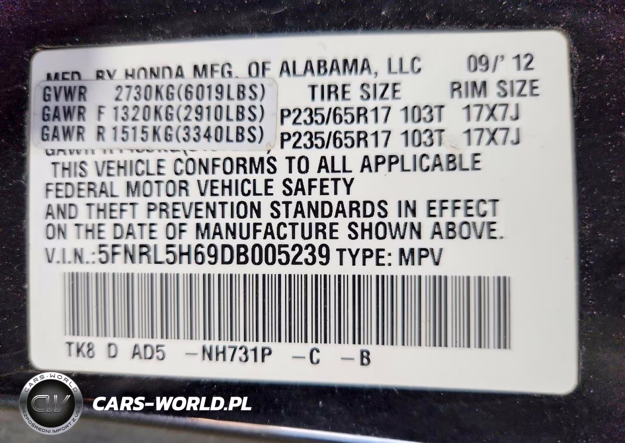 2013 Honda Odyssey Exl VIN:5FNRL5H69DB005239 - 13