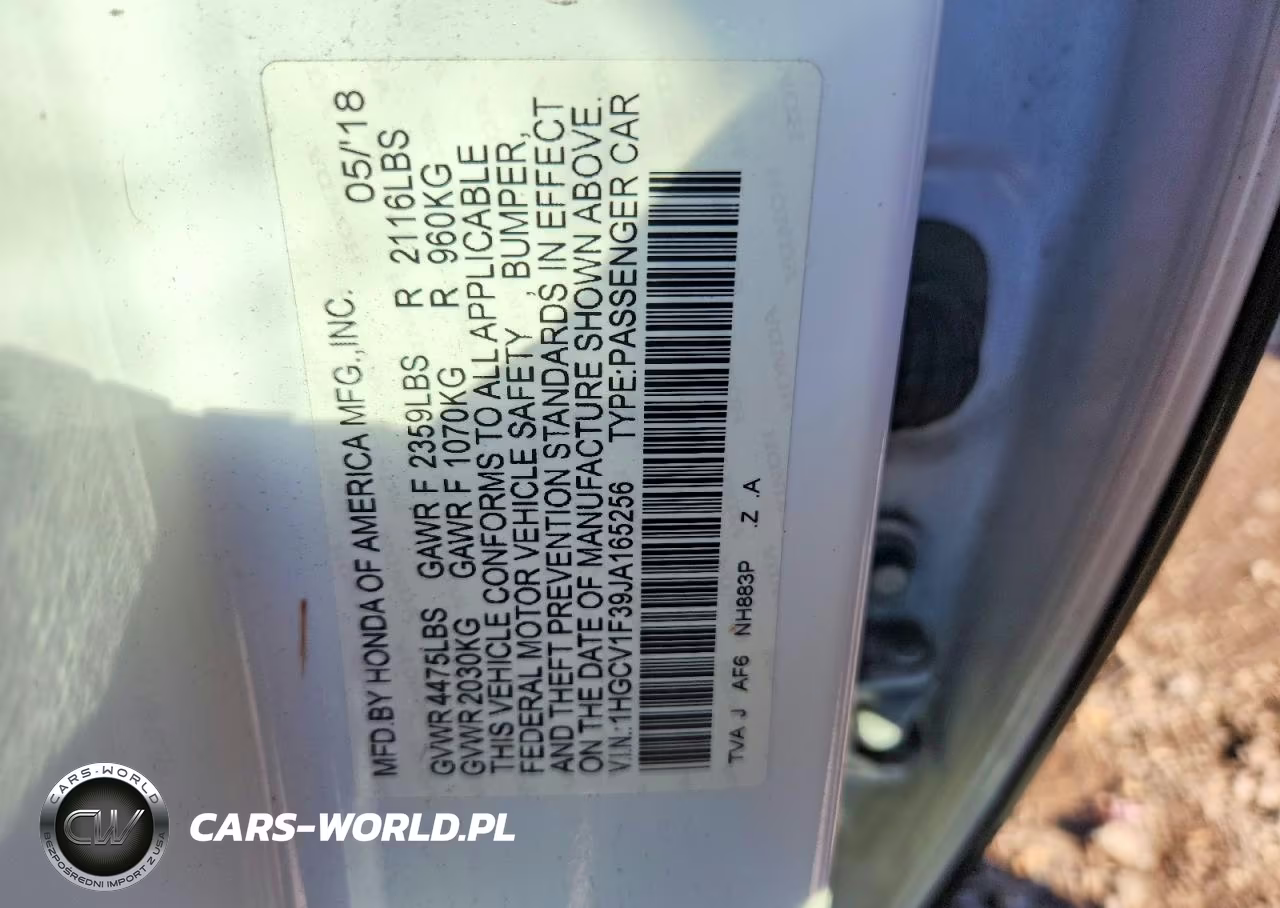 2018 Honda Accord Sport VIN:1HGCV1F39JA165256 - 12
