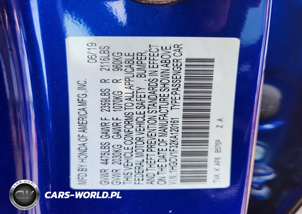 2019 Honda Accord Sport VIN:1HGCV1F32KA120161 - 13
