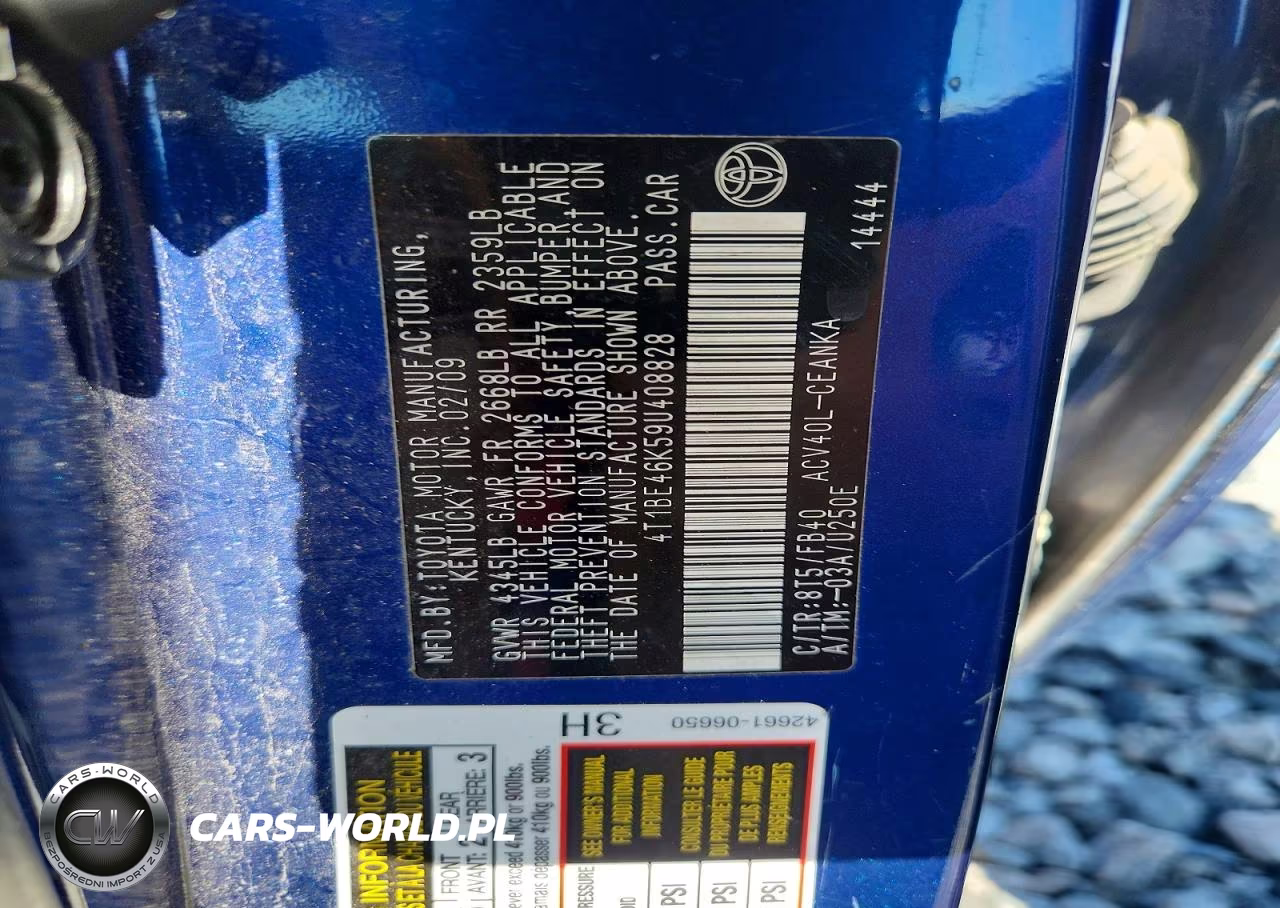 2009 Toyota Camry Base VIN:4T1BE46K59U408828 - 12
