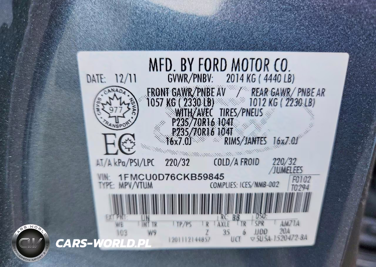 2012 Ford Escape Xlt VIN:1FMCU0D76CKB59845 - 13