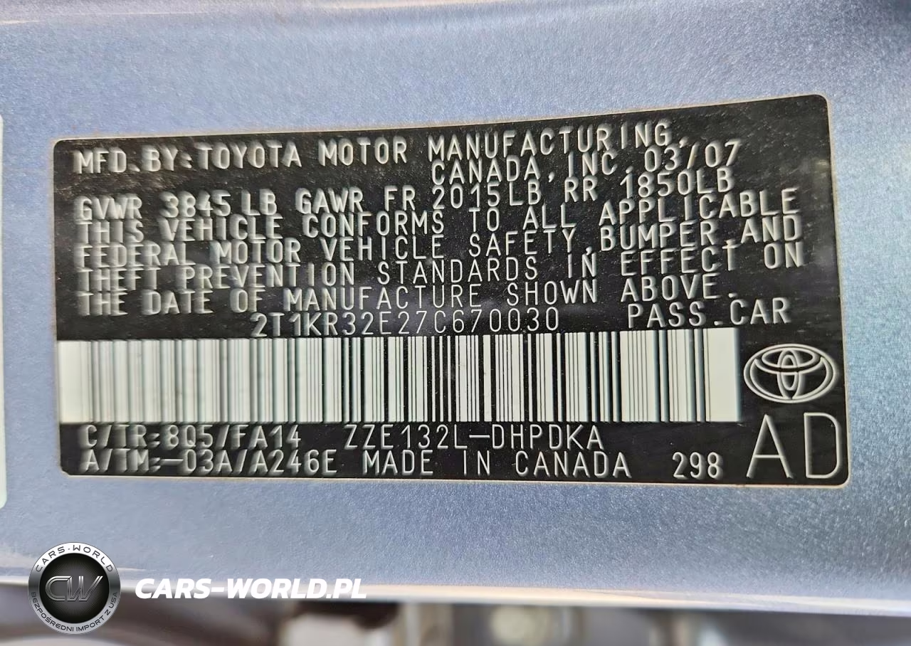 2007 Toyota Corolla Matrix Xr VIN:2T1KR32E27C670030 - 12