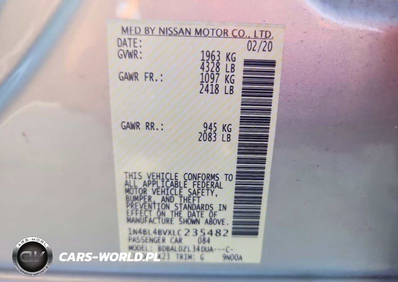 2020 Niss Altima 2.5 S VIN:1N4BL4BVXLC235482 - 13