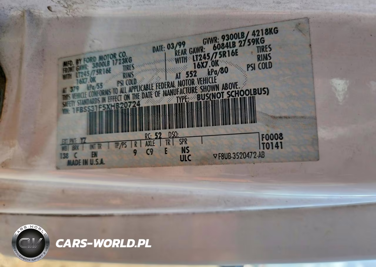 1999 Ford Econoline E350 Super Duty Wagon VIN:1FBSS31F5XHB20724 - 13