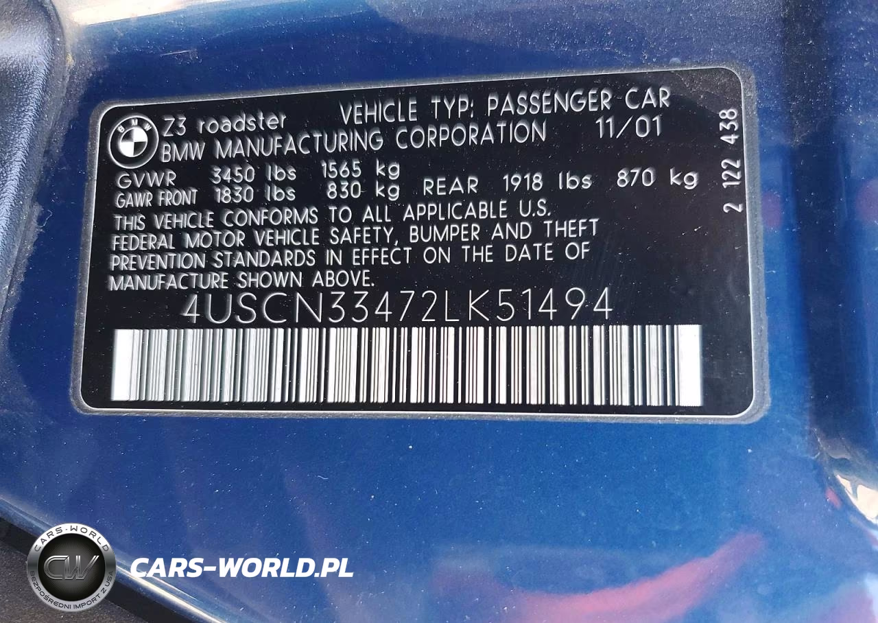 2002 BMW Z3 2.5 VIN:4USCN33472LK51494 - 13