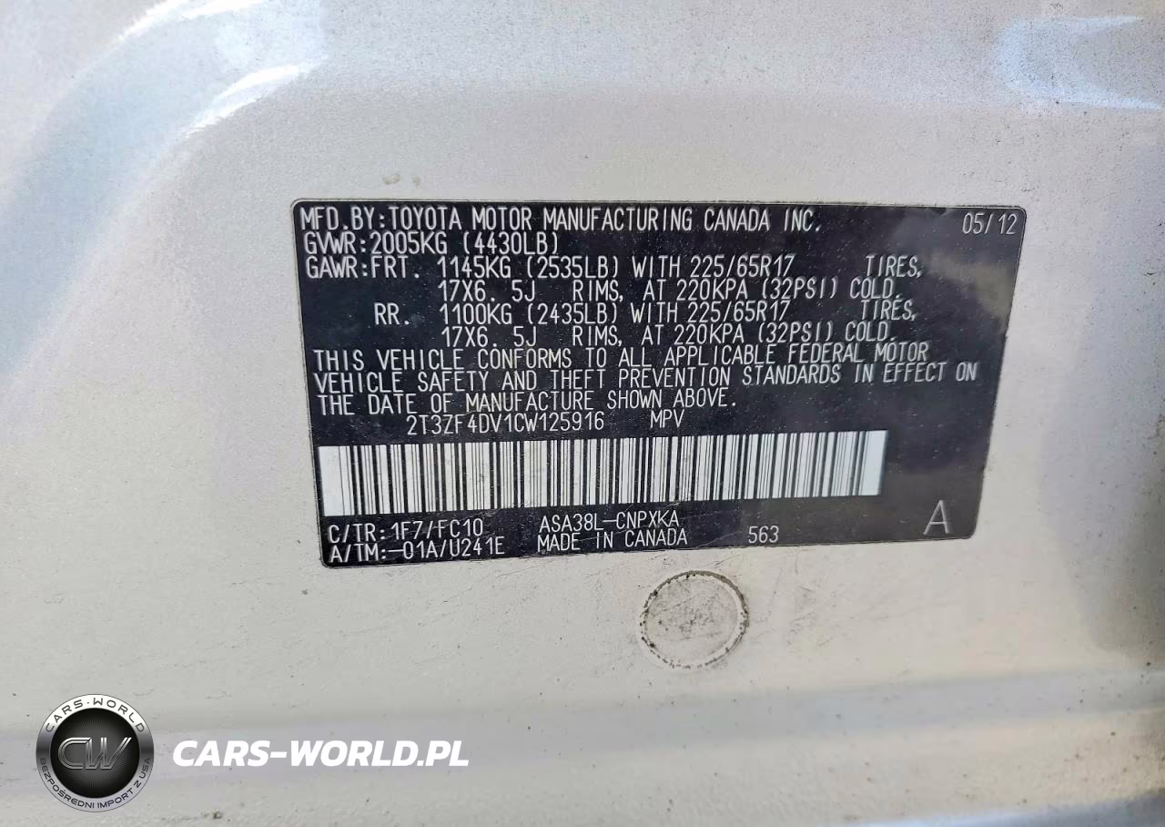 2012 Toyota Rav4 Base VIN:2T3ZF4DV1CW125916 - 13