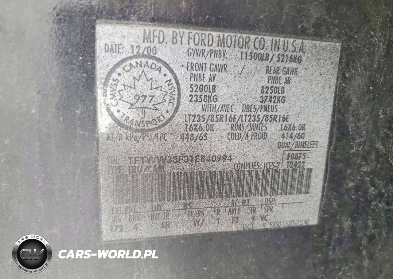 2001 Ford F350 Super Duty VIN:1FTWW33F31EB40994 - 12