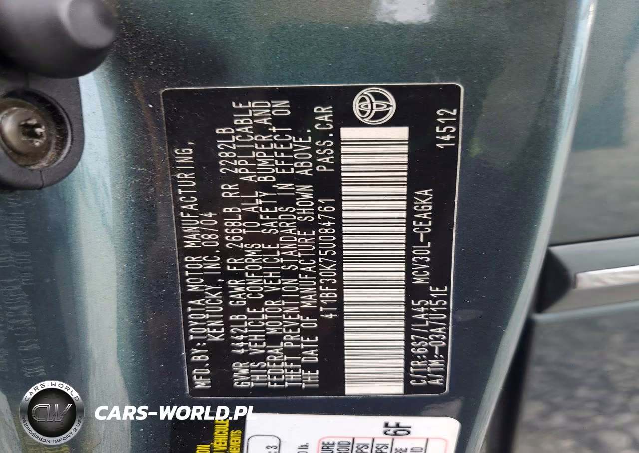 2005 Toyota Camry VIN:4T1BF30K75U084761 - 12