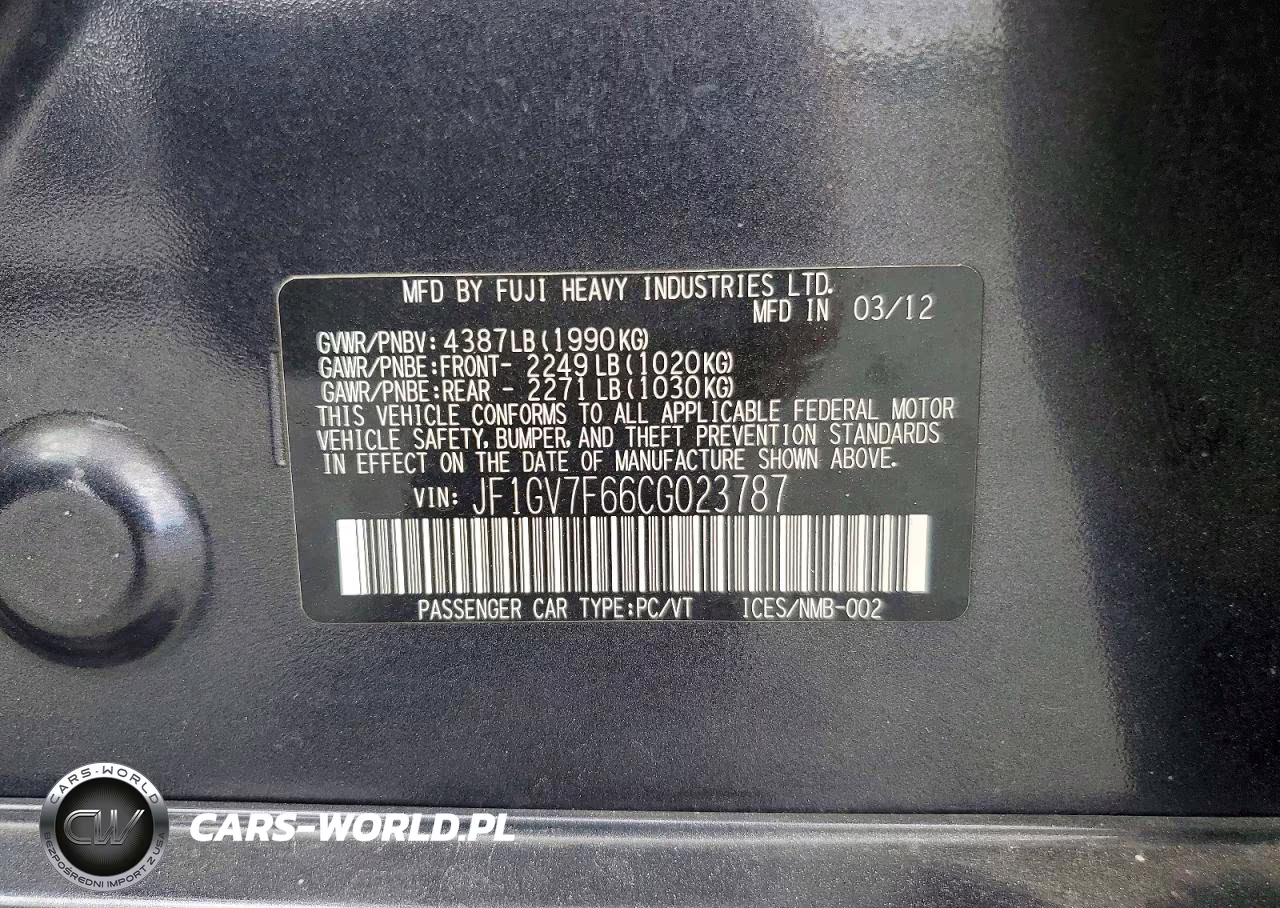 2012 Subaru Impreza Wrx VIN:JF1GV7F66CG023787 - 12
