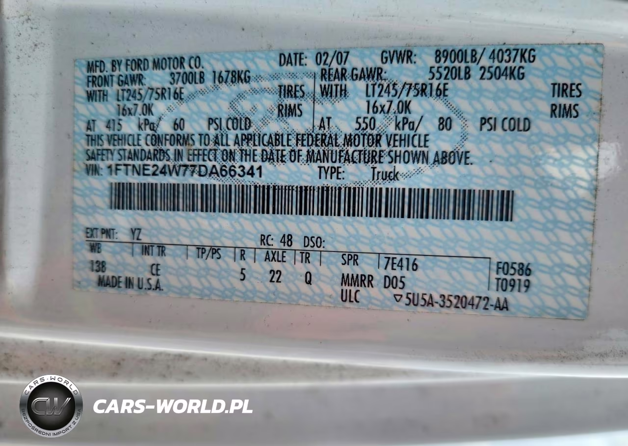 2007 Ford Econoline E250 Van VIN:1FTNE24W77DA66341 - 13