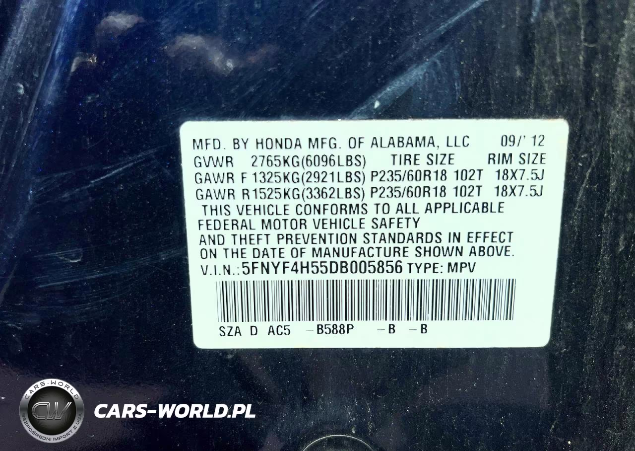 2013 Honda Pilot Exl VIN:5FNYF4H55DB005856 - 10