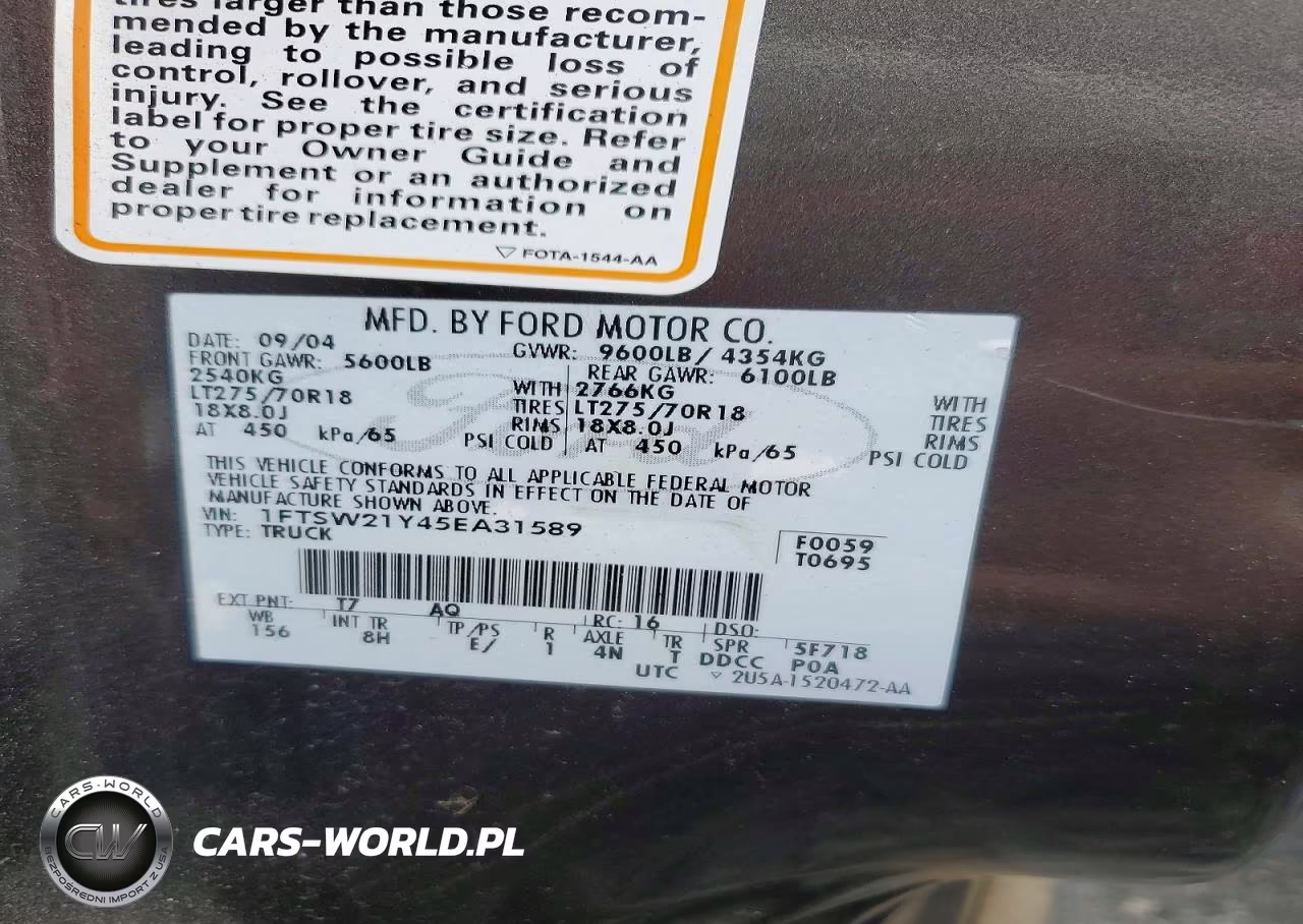 2005 Ford F250 Super Duty VIN:1FTSW21Y45EA31589 - 12