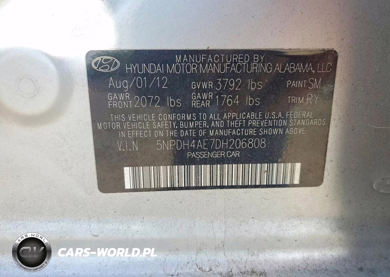 2013 Hyundai Elantra Limited VIN:5NPDH4AE7DH206808 - 12