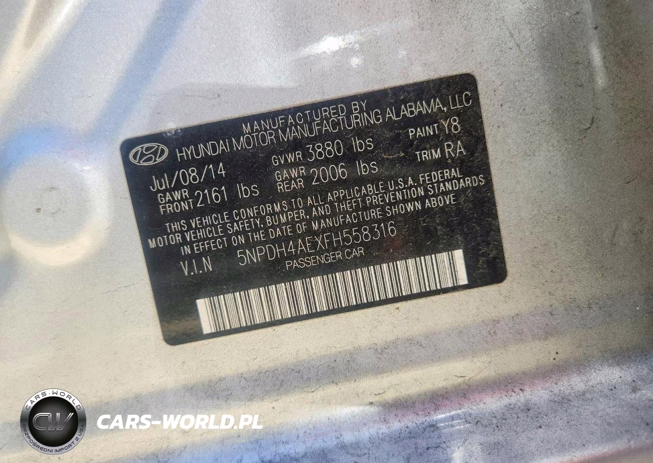2015 Hyundai Elantra Limited VIN:5NPDH4AEXFH558316 - 13