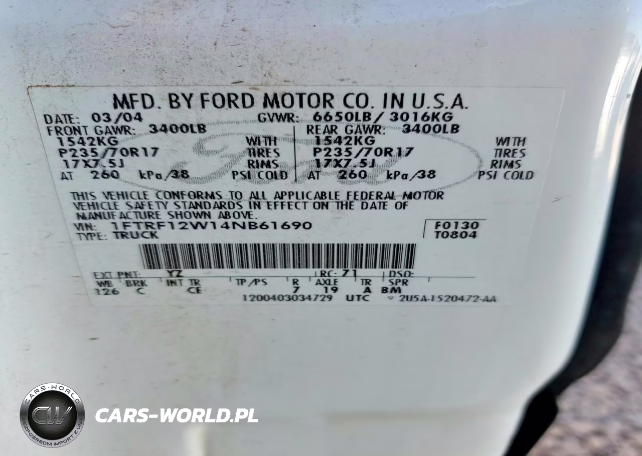 2004 Ford F150 VIN:1FTRF12W14NB61690 - 12