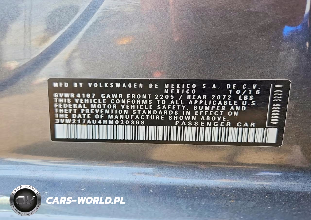 2017 Volkswagen Golf S VIN:3VW217AU4HM020368 - 12