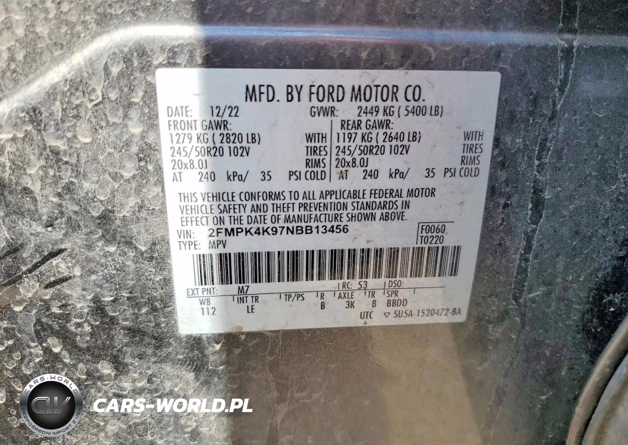 2022 Ford Edge Titanium VIN:2FMPK4K97NBB13456 - 13