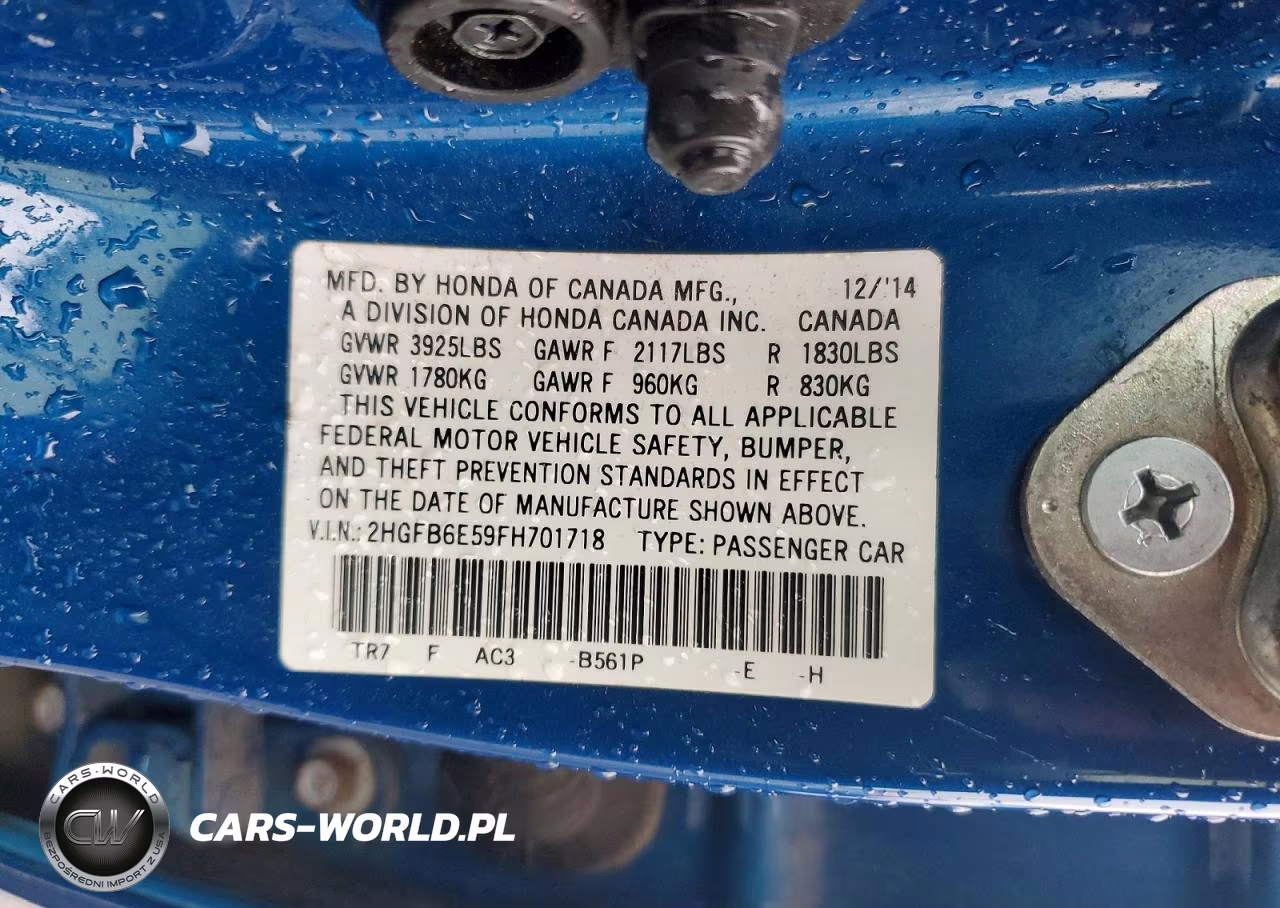 2015 Honda Civic Si VIN:2HGFB6E59FH701718 - 12