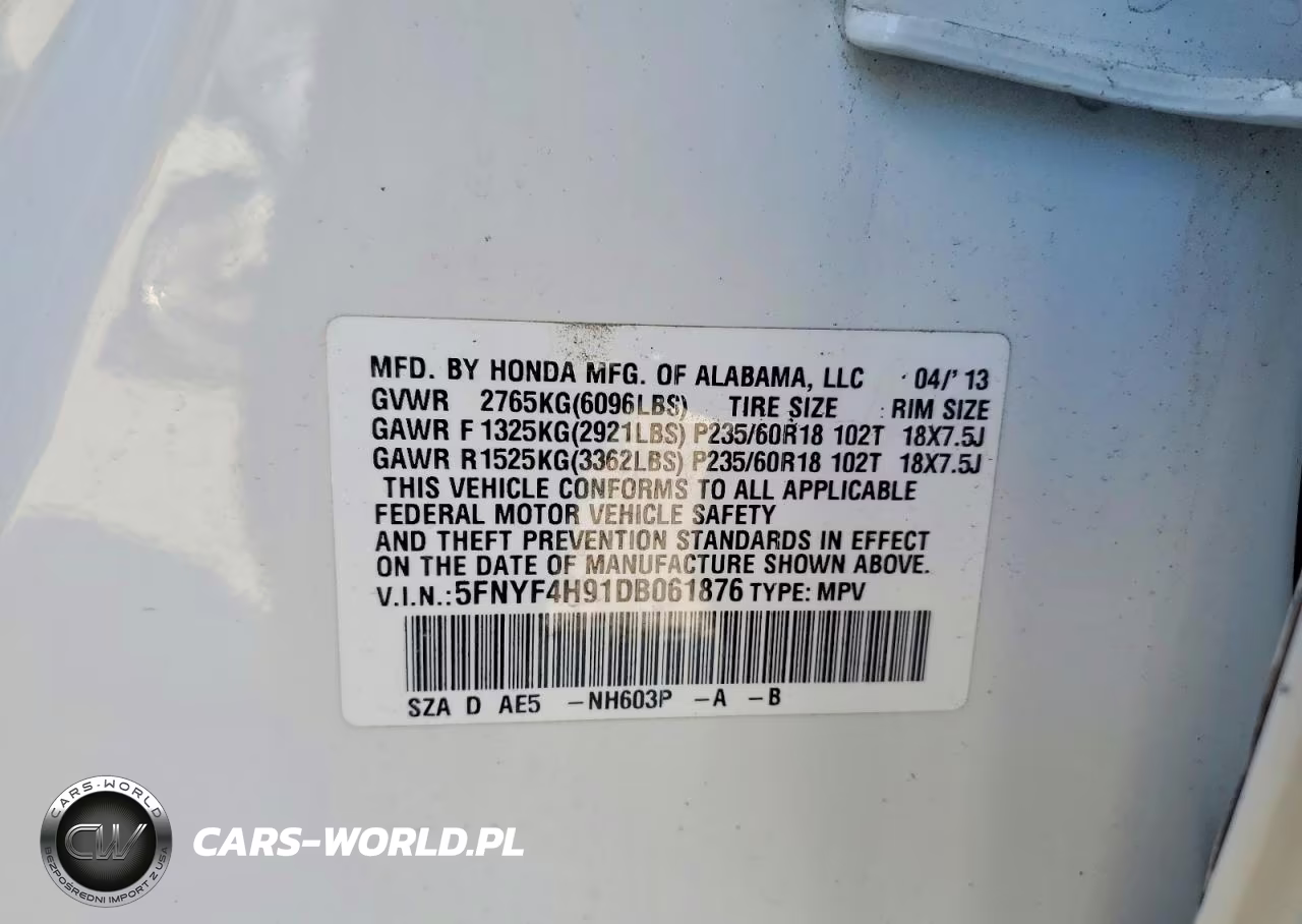 2013 Honda Pilot Touring VIN:5FNYF4H91DB061876 - 14