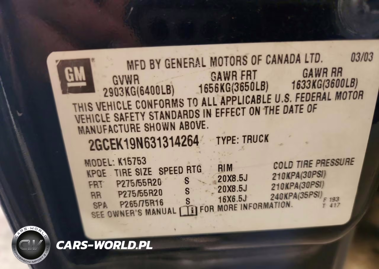2003 Chevrolet Silverado K1500 VIN:2GCEK19N631314264 - 12