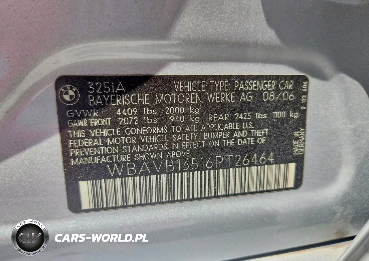 2006 BMW 325 I VIN:WBAVB13516PT26464 - 13