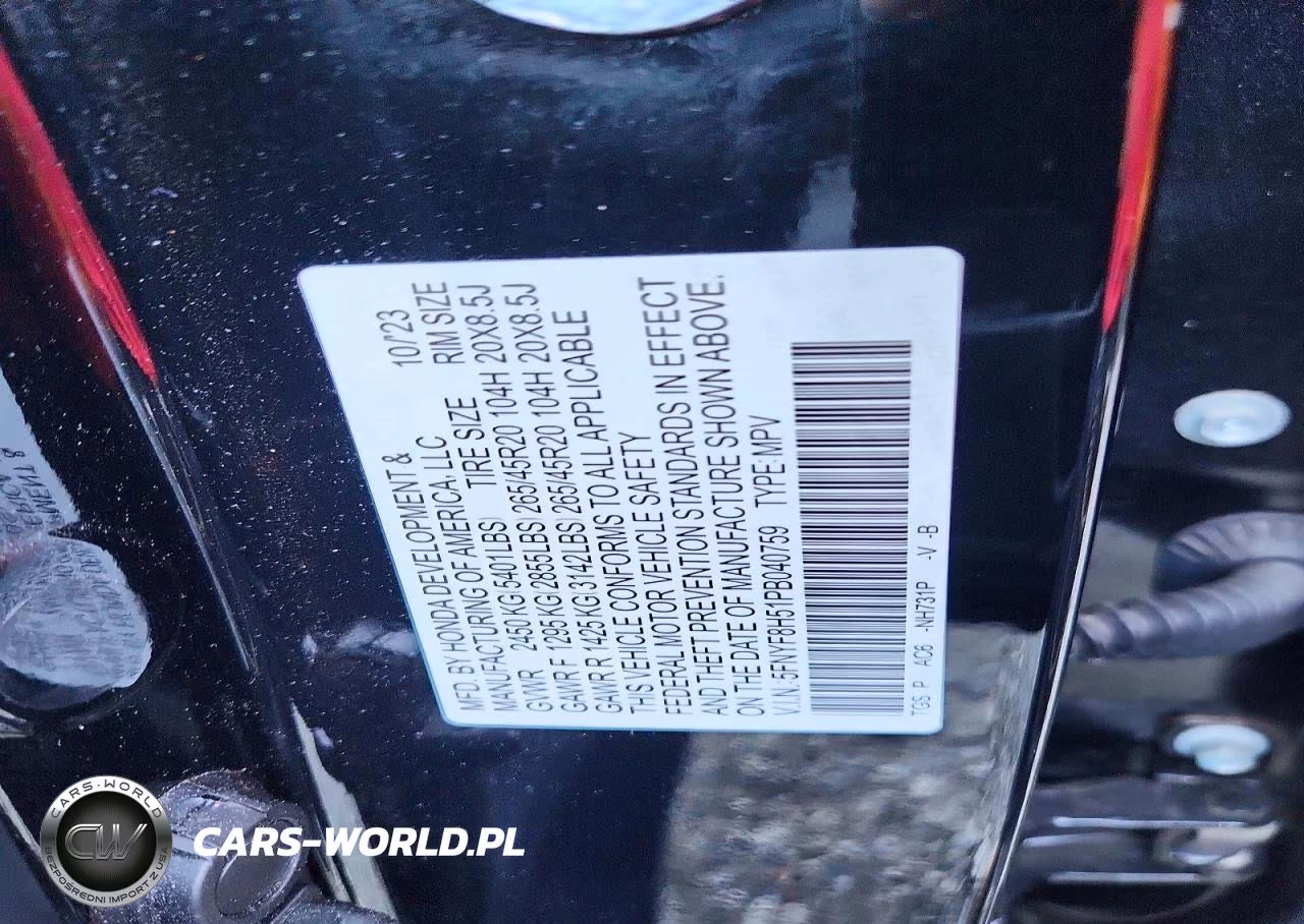 2023 Honda Passport Exl VIN:5FNYF8H51PB040759 - 13