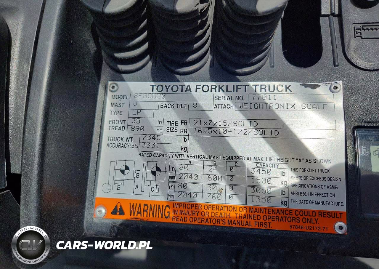 2016 Toyota 8Fgcu20 Forklift VIN:77011 - 10