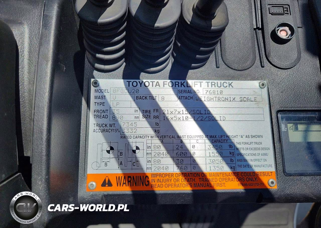 2016 Toyota Forklift VIN:76810 - 10