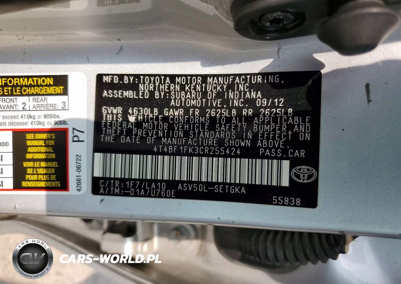 2012 Toyota Camry Xle VIN:4T4BF1FK3CR255424 - 12