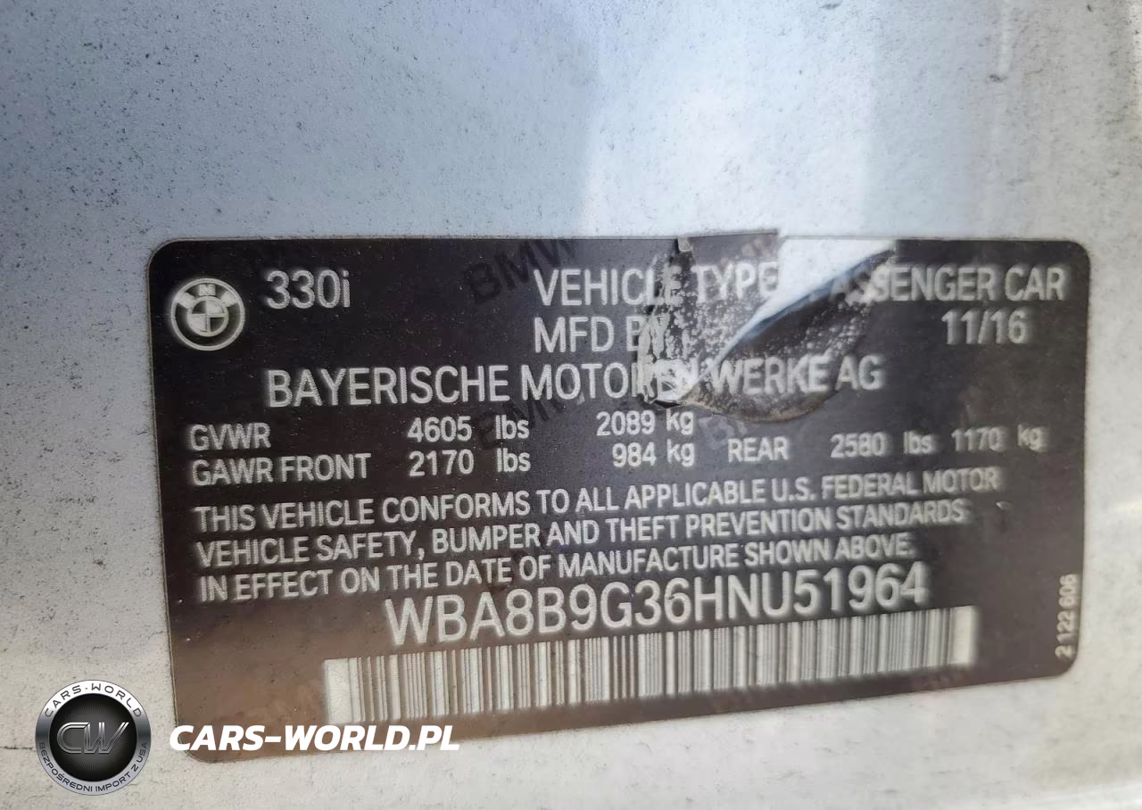 2017 BMW 330 I VIN:WBA8B9G36HNU51964 - 12