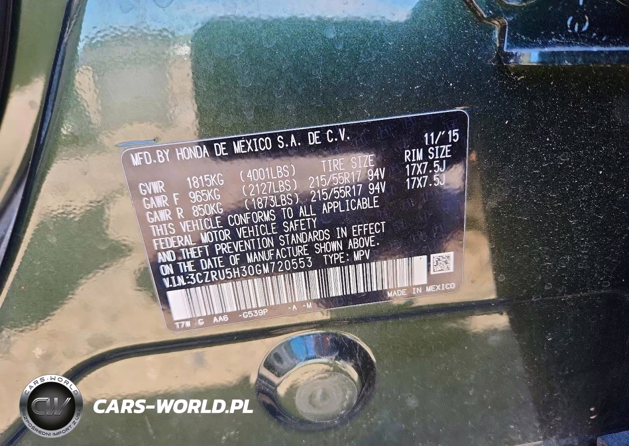 2016 Honda Hr-V Lx VIN:3CZRU5H30GM720553 - 12