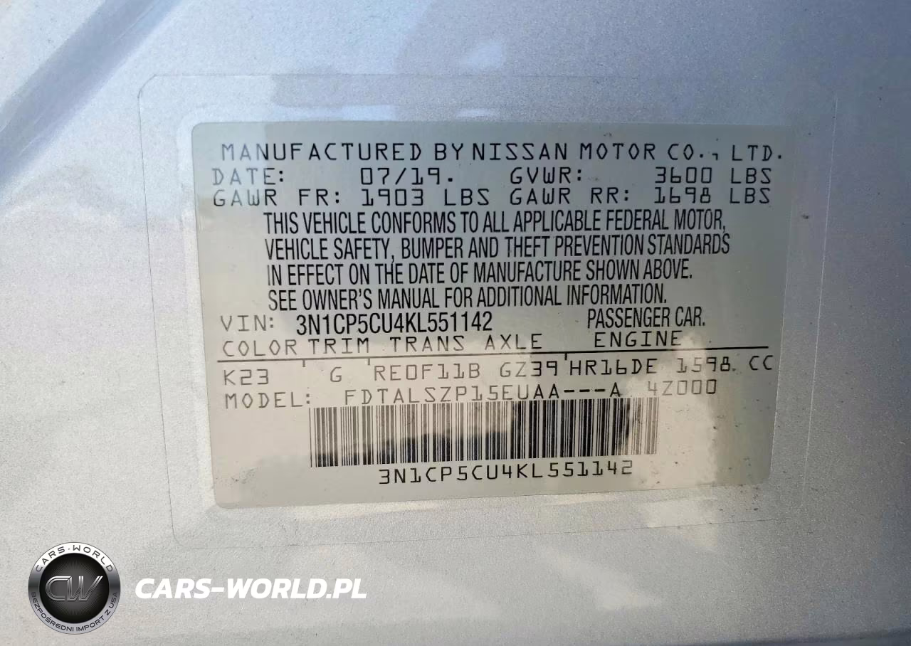 2019 Nissan Kicks Sv VIN:3N1CP5CU4KL551142 - 14