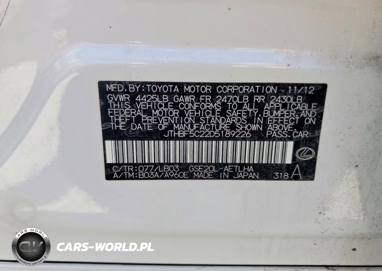 2013 Lexus Is 250 VIN:JTHBF5C22D5189226 - 12