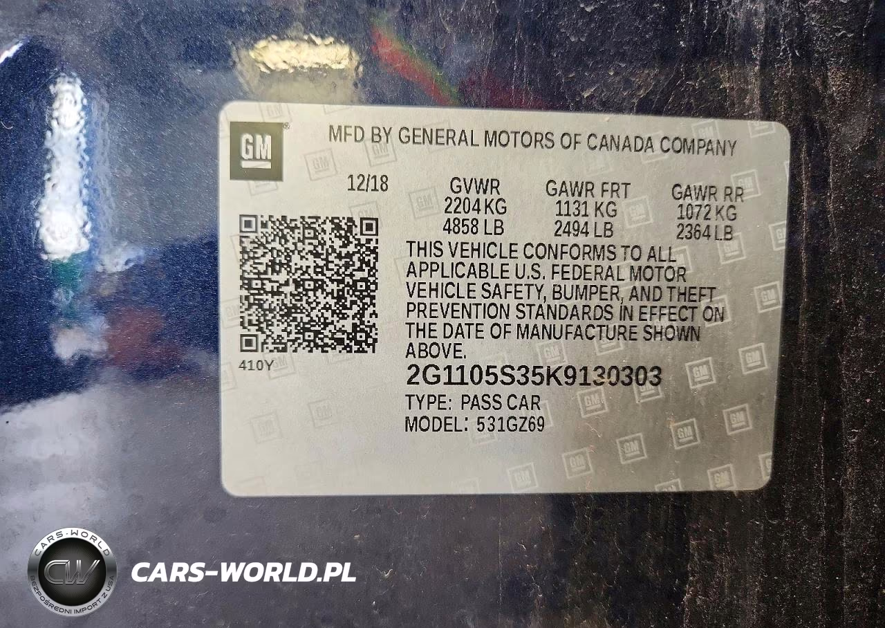 2019 Chevrolet Impala Premier VIN:2G1105S35K9130303 - 12