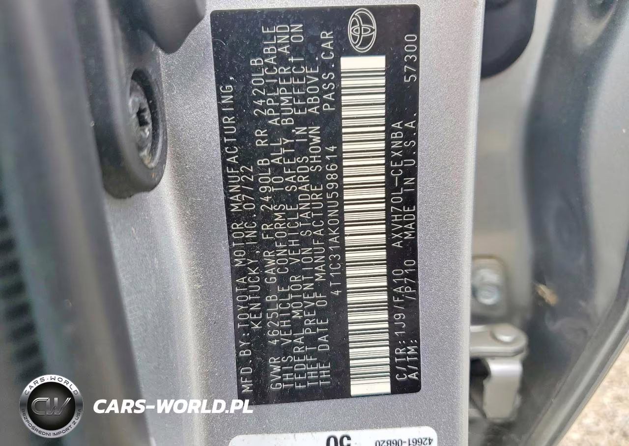 2022 Toyota Camry Le VIN:4T1C31AK0NU598614 - 12