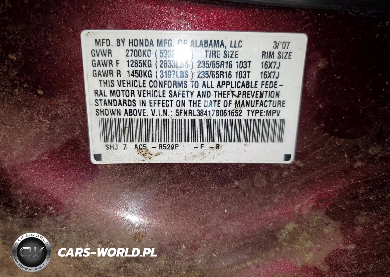 2007 Honda Odyssey Ex VIN:5FNRL38417B061652 - 13