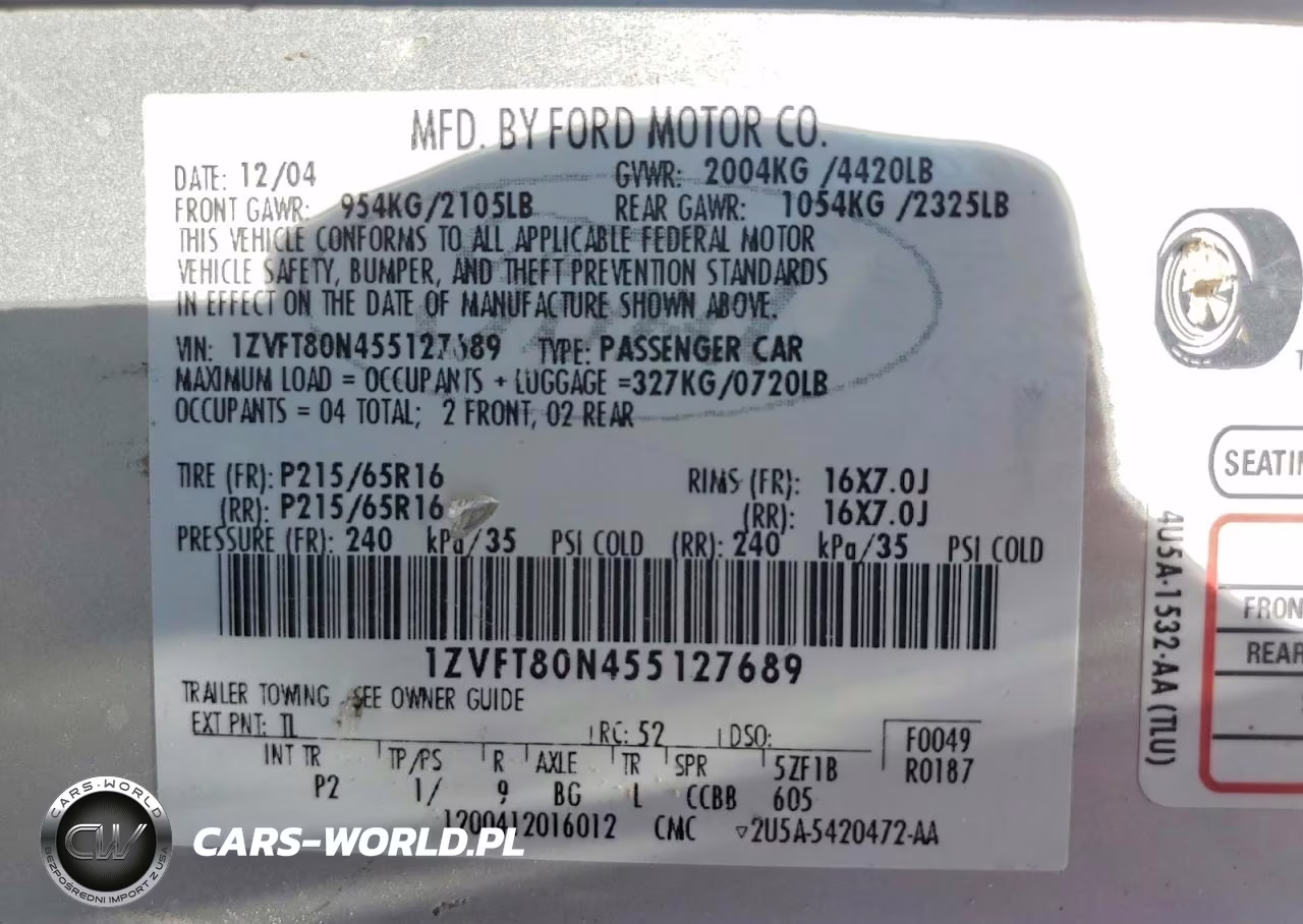 2005 Ford Mustang VIN:1ZVFT80N455127689 - 12
