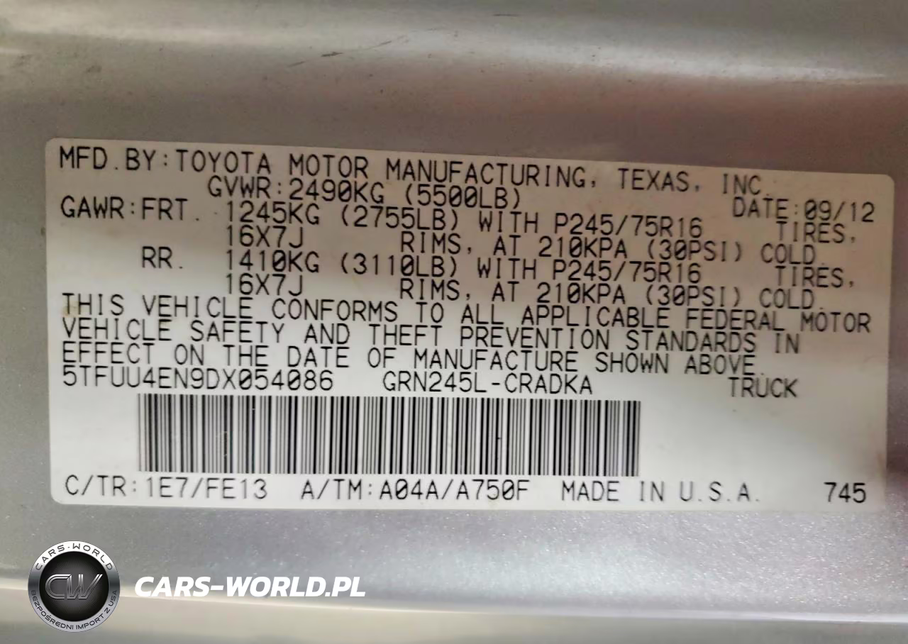 2013 Toyota Tacoma V6 VIN:5TFUU4EN9DX054086 - 12