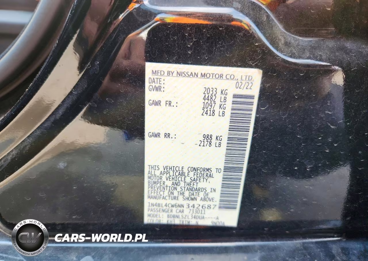 2022 Nissan Altima Sr VIN:1N4BL4CW6NN342687 - 12