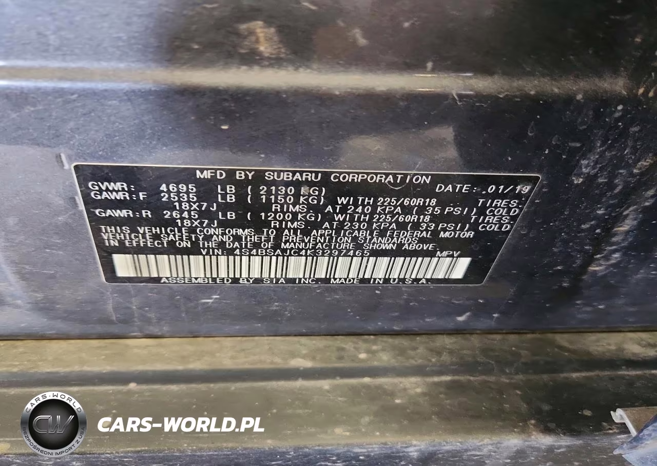 2019 Subaru Outback 2.5I Limited VIN:4S4BSAJC4K3297465 - 12