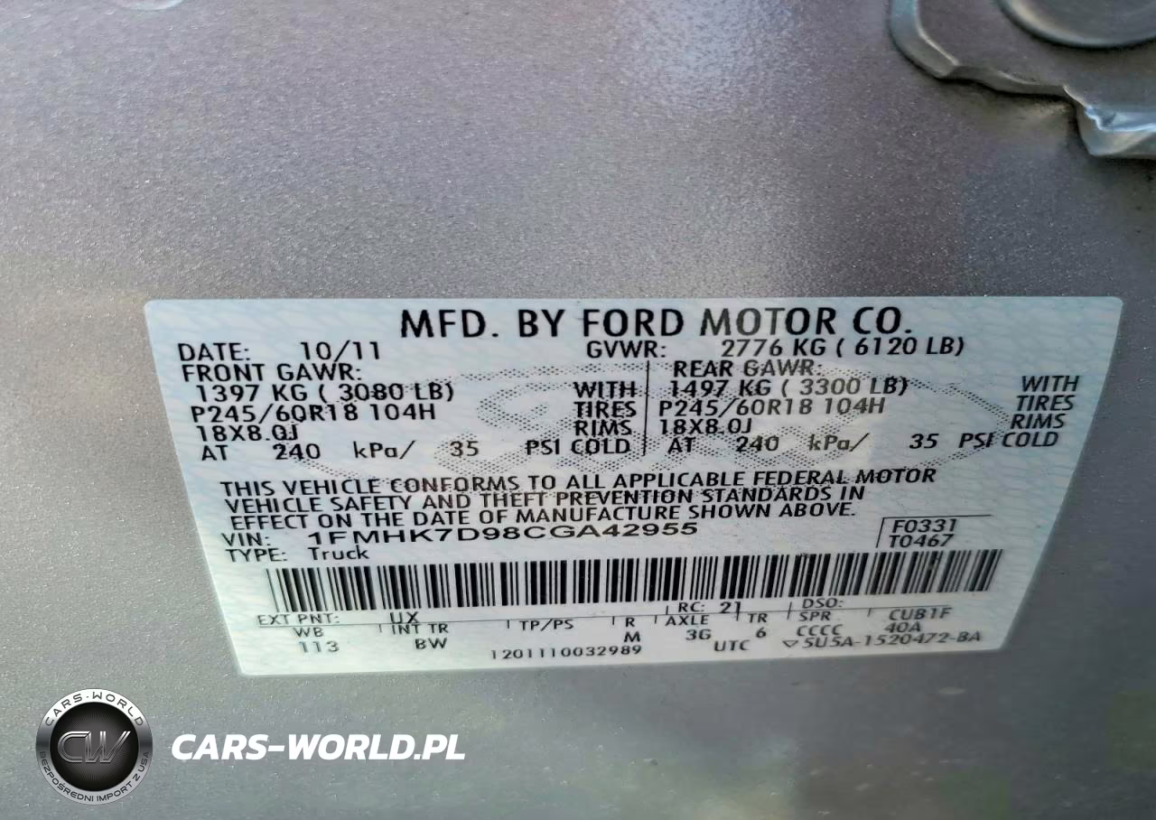2012 Ford Explorer Xlt VIN:1FMHK7D98CGA42955 - 12