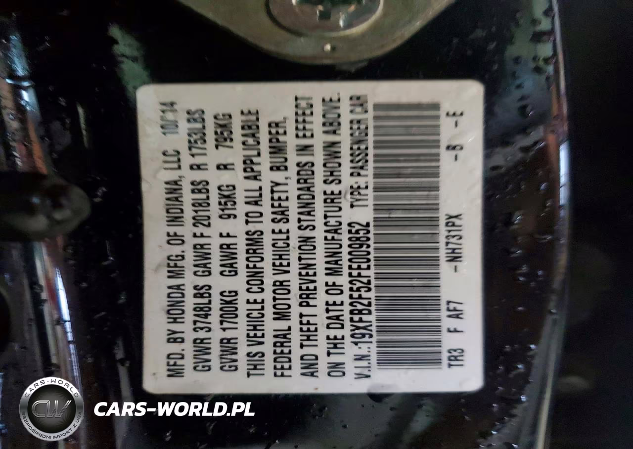 2015 Honda Civic Lx VIN:19XFB2F52FE009852 - 12