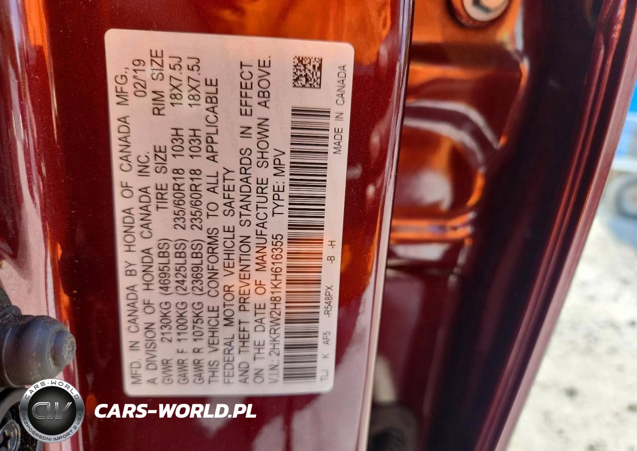 2019 Honda Cr-V Exl VIN:2HKRW2H81KH616355 - 12