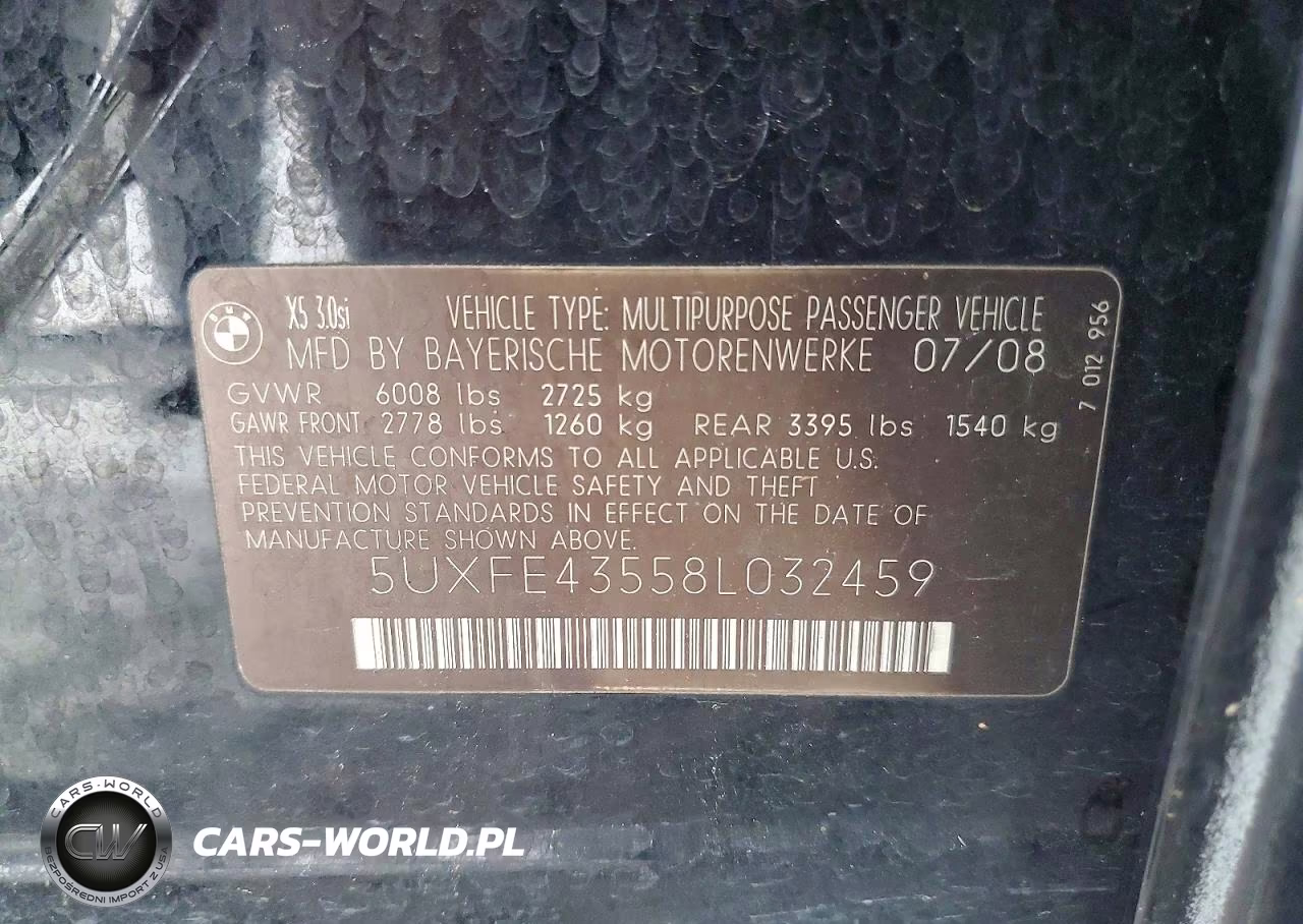 2008 BMW X5 3.0I VIN:5UXFE43558L032459 - 13