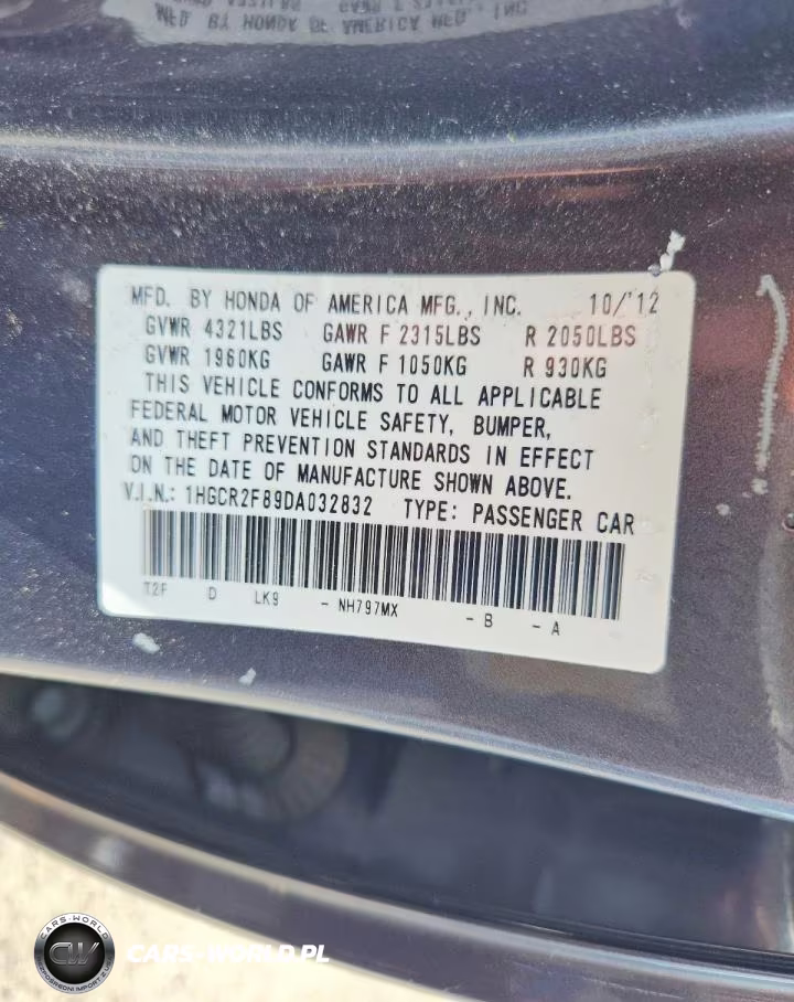 2013 Honda Accord Exl VIN:1HGCR2F89DA032832 - 12