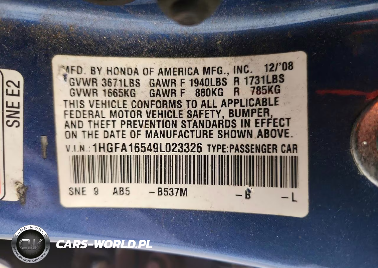 2009 Honda Civic Lx VIN:1HGFA16549L023326 - 12