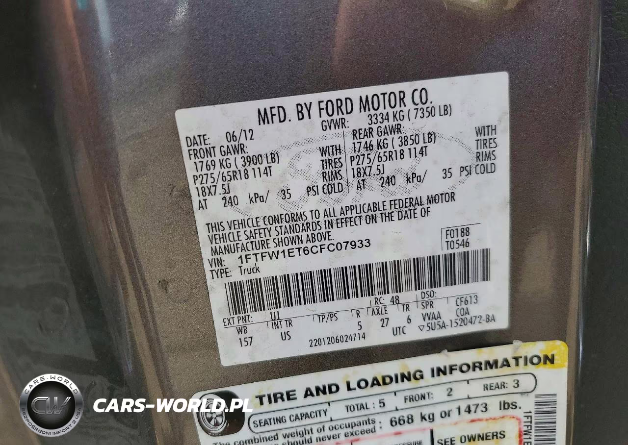 2012 Ford F150 Supercrew VIN:1FTFW1ET6CFC07933 - 12