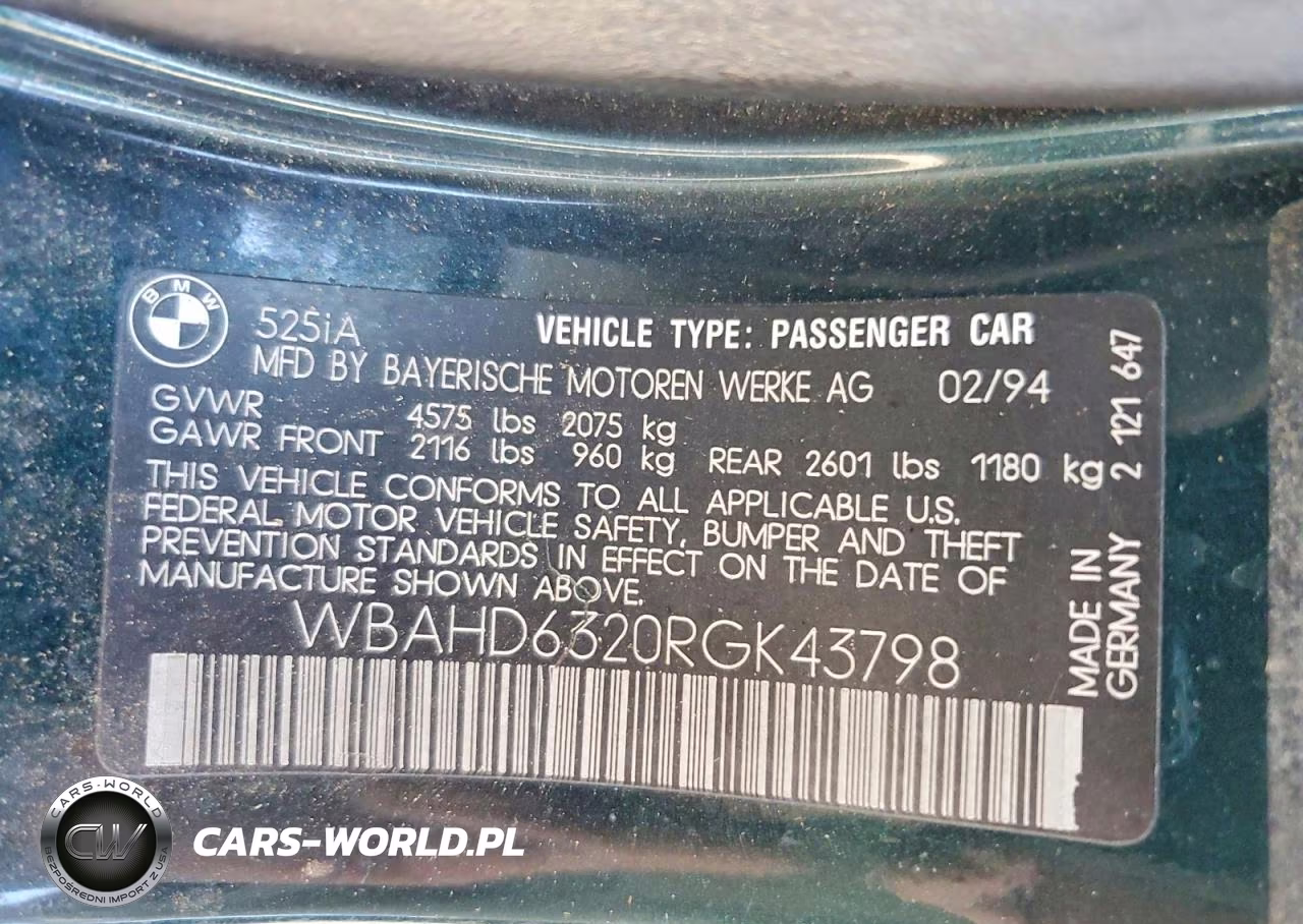 1994 BMW 525 I Automatic VIN:WBAHD6320RGK43798 - 12