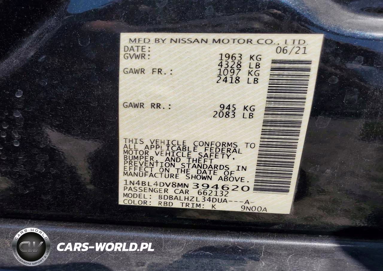 2021 Nissan Altima Sv VIN:1N4BL4DV8MN394620 - 12