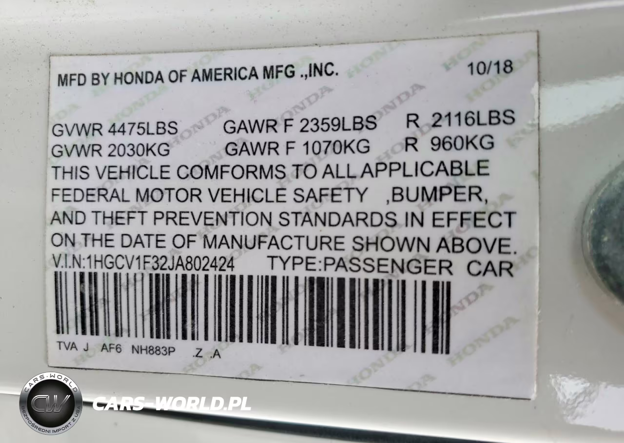 2018 Honda Accord Sport VIN:1HGCV1F32JA802424 - 13